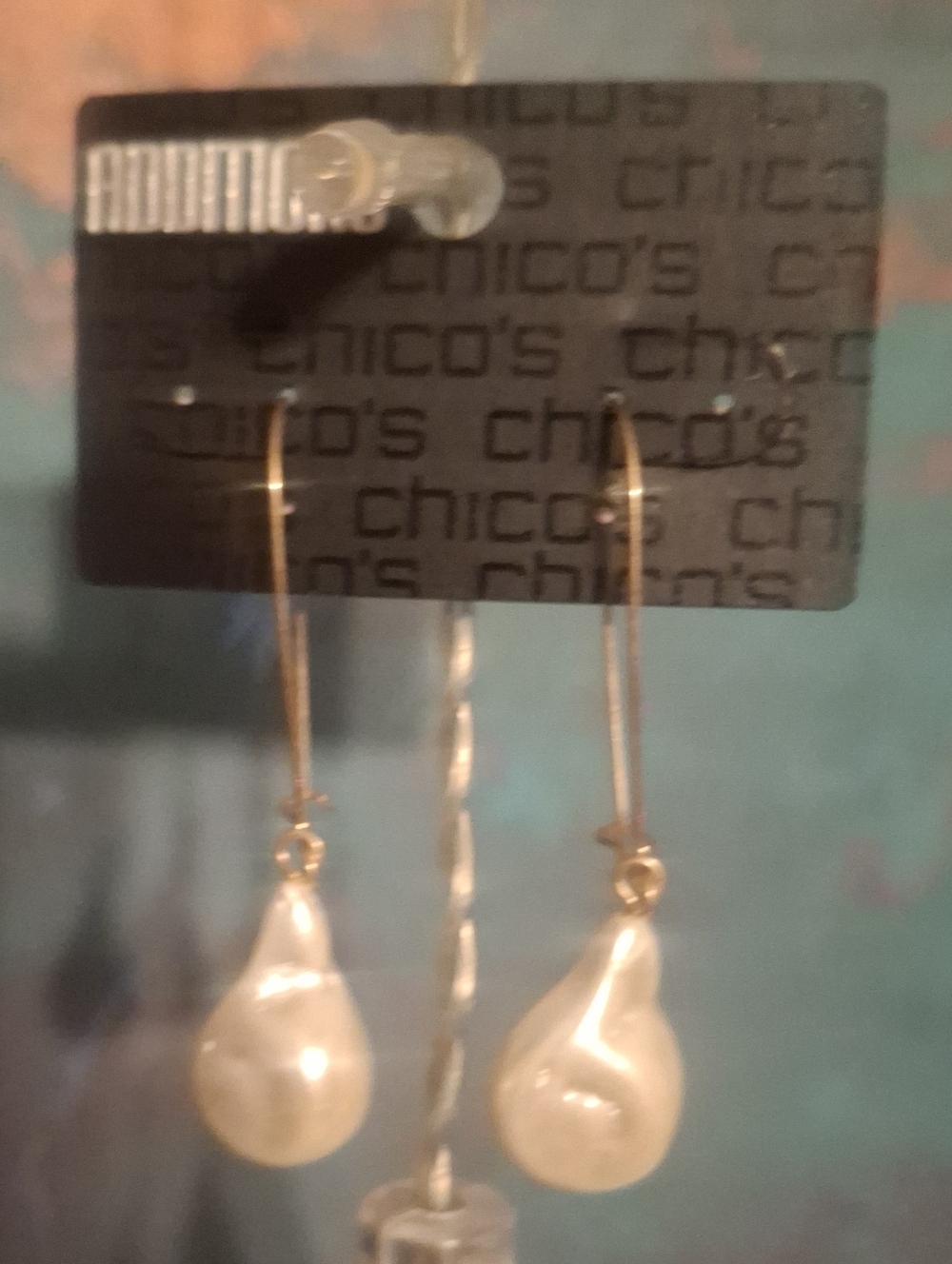 Chico's Gold Pearlescent Teardrop Dangle Earrings - Cream